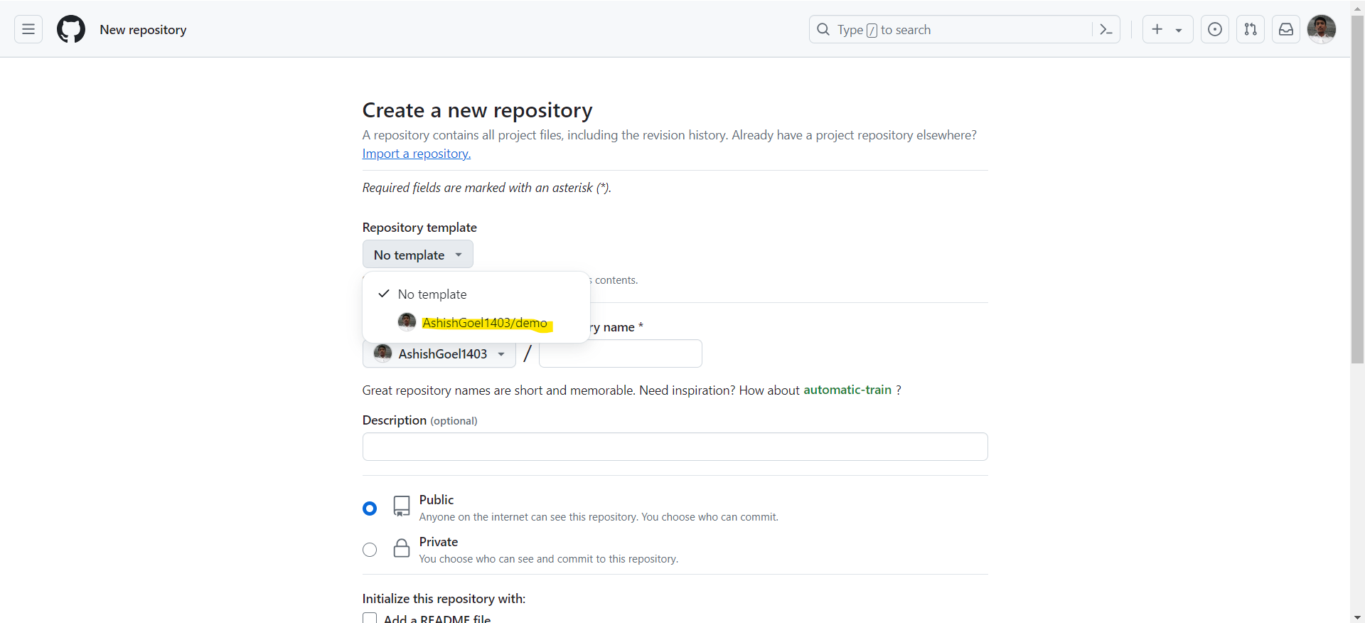Create a new repository in GitHub
